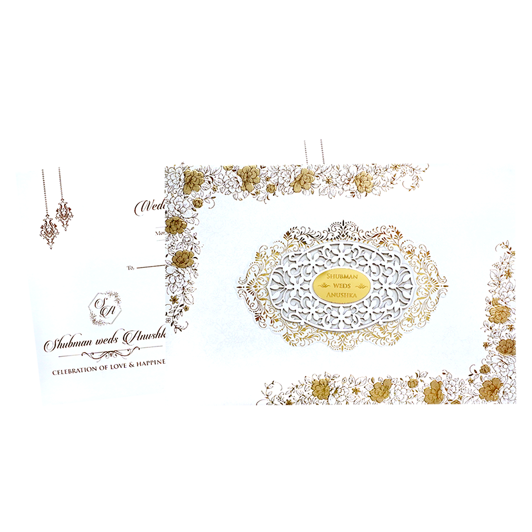White Padded Embossed Wedding Invitation Card-KRB09791