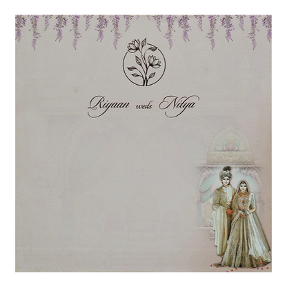 Lavender Padded Floral Bride Groom Wedding Card-KRC31360