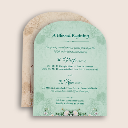 Blue Floral MDF Laser Cut Invitation Card-KNKA8062