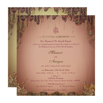 Purple Gold Elephant Palace Padded Wedding Card - KMMEX8030