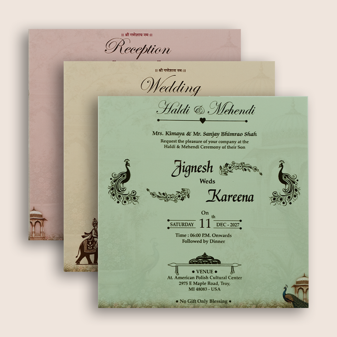Beige  Padded Door Style Wedding Card - KSH18710