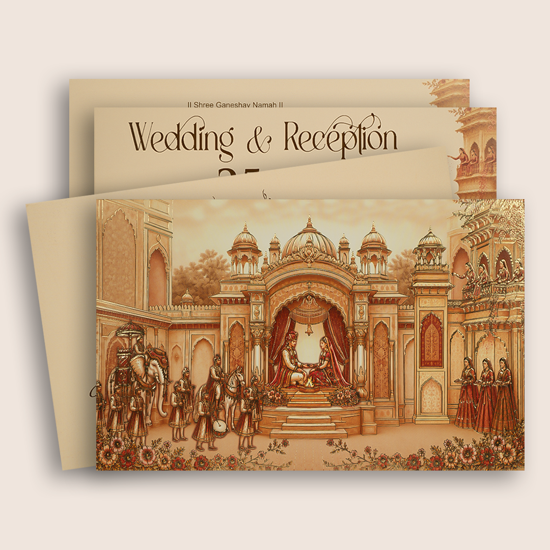Pale Orange Royal Bride Groom Invitation Card - KPR07090