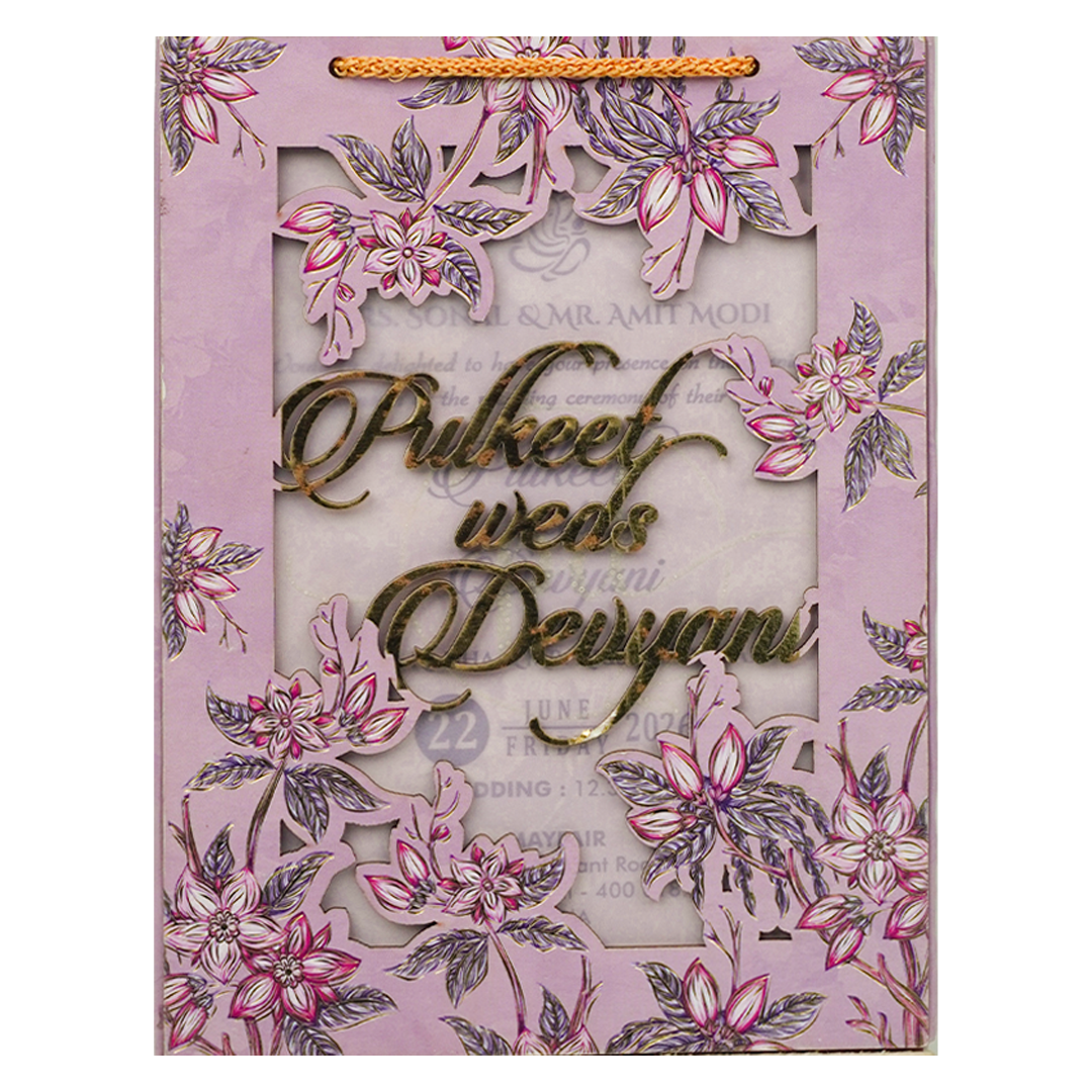 Purple Pink Floral Laser-Cut Wedding Card-KJTS1716