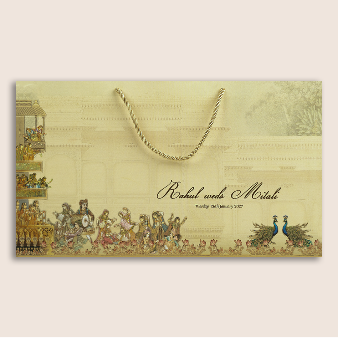 Beige Floral Royal Bride Groom Padded Invitation Card - KPR024690