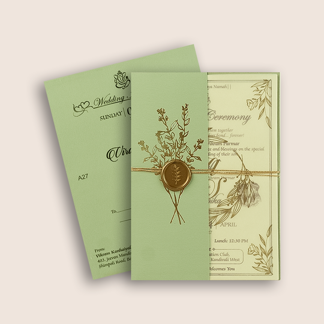Pista Green Floral Wedding Invitation - KMARA270