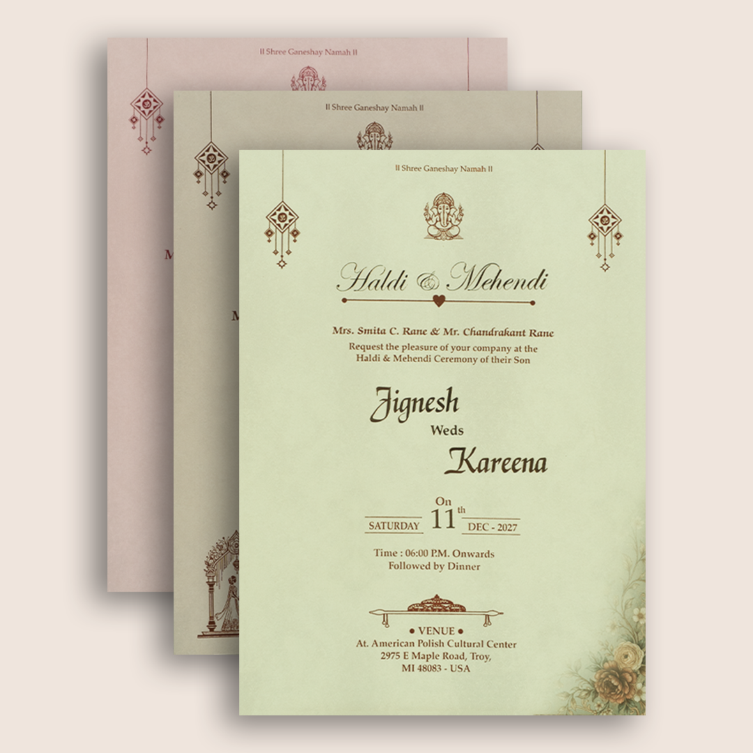 Pastel Brown Floral Door Style Padded Wedding Invitation - KSH27080