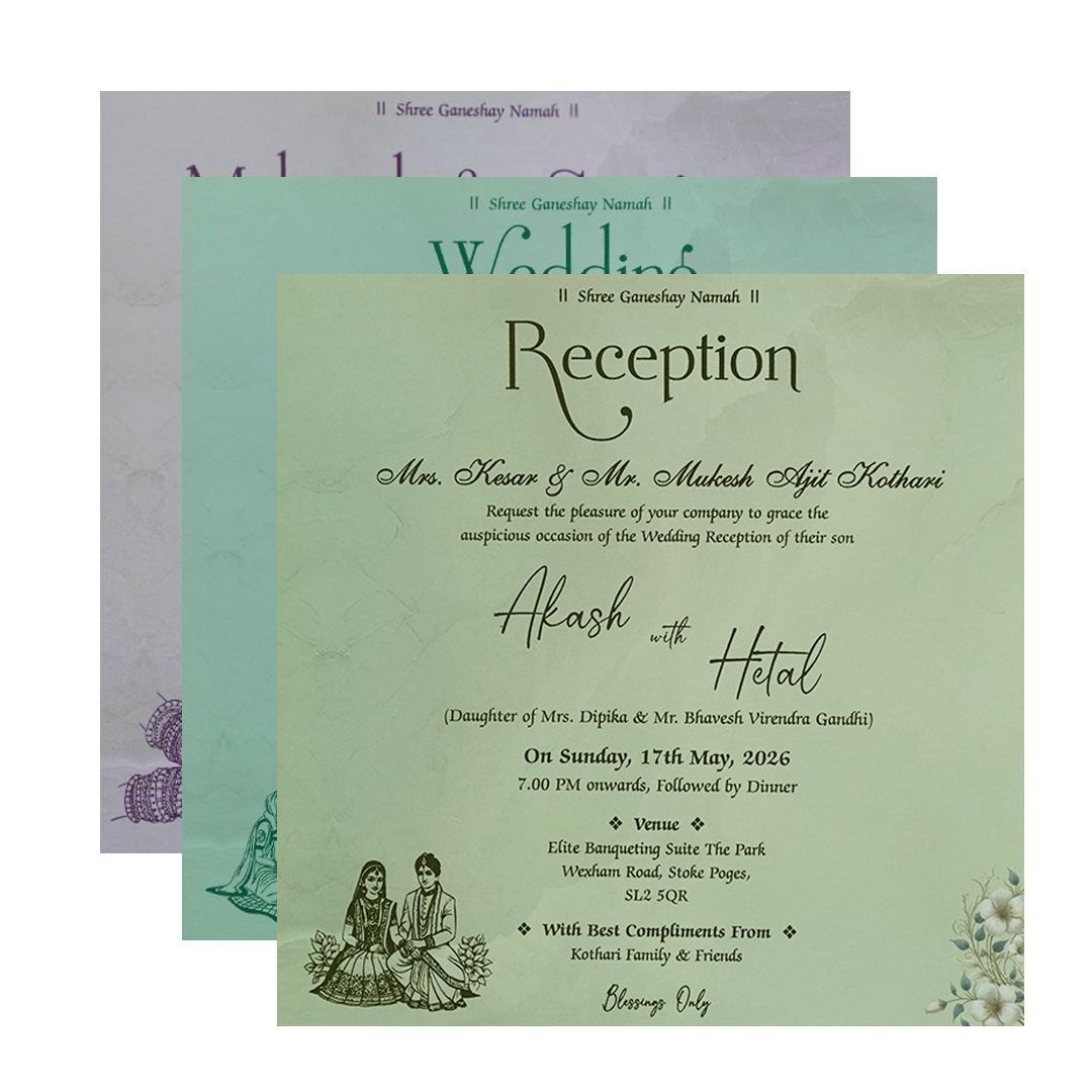 Blue Floral Padded Wedding Card - KSH72840