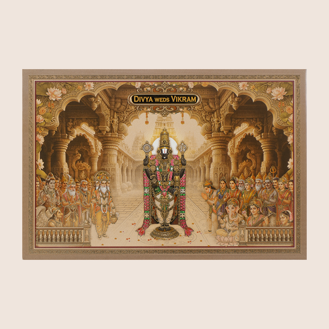 Brown Royal Lord Balaji Padded Wedding Card - KNAK4707
