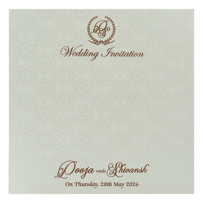 White Floral Gold Band Medallion Wedding Card-KRE27010