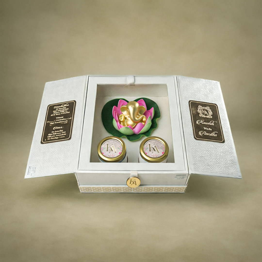 White Gold Floral Luxury Invitation Box-KNLW20254