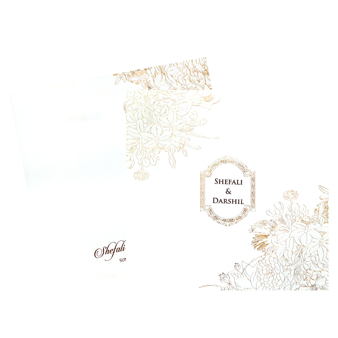 White Gold Floral Embossed Wedding Invitation Card-KPR06570