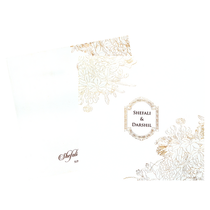 White Gold Floral Embossed Wedding Invitation Card-KPR06570