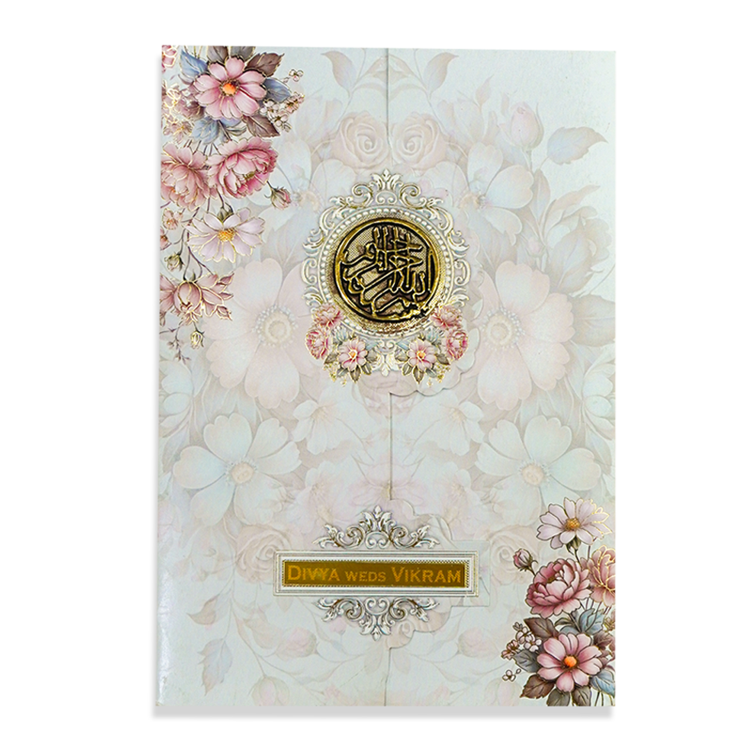 Grey Floral Door-Style Opening Wedding Card-KNBL1701M