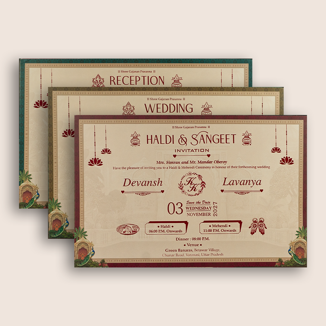 Peach Royal Elephant Padded Marriage Wedding Invitation - KSH18280