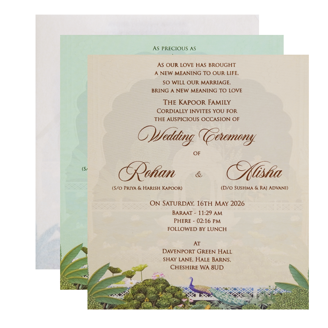 Luxury Cream Garden Laser-Cut Wedding Card - KFR16220