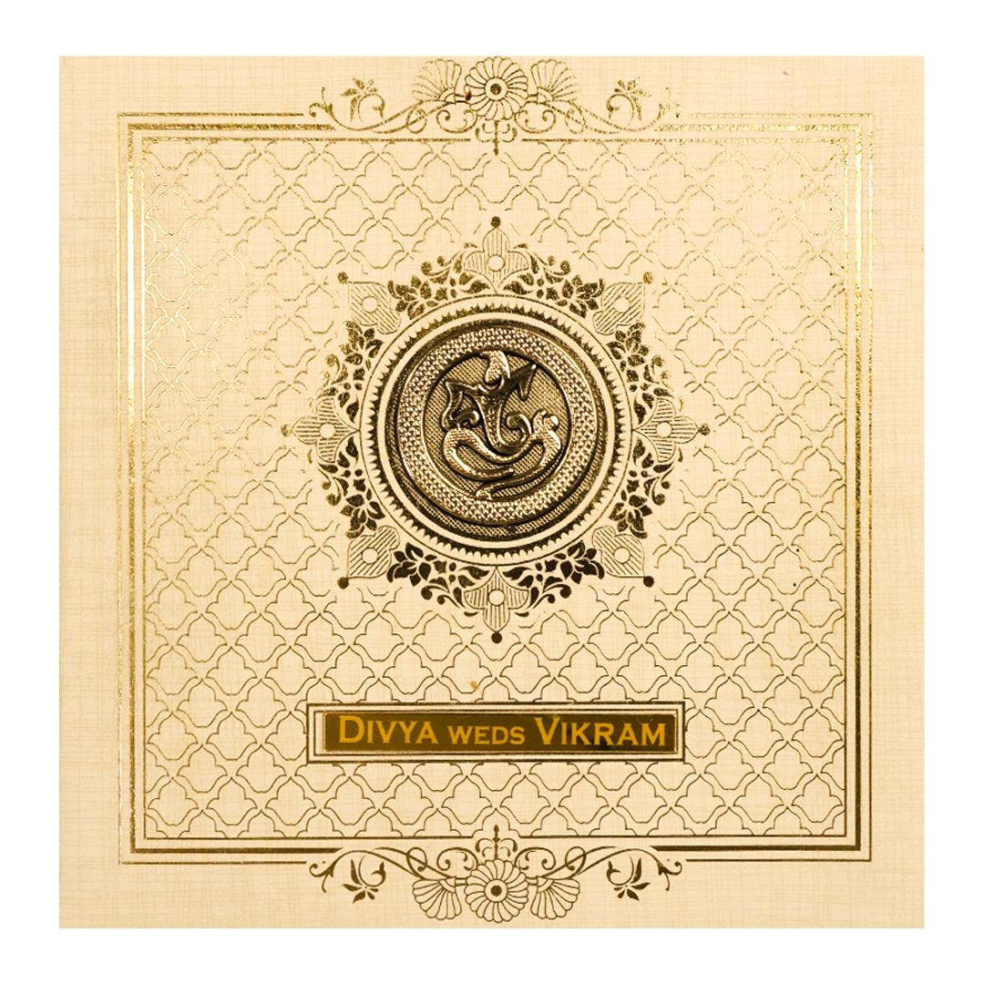 Cream Gold Foil Pattern Wedding Card-KNRP4345S