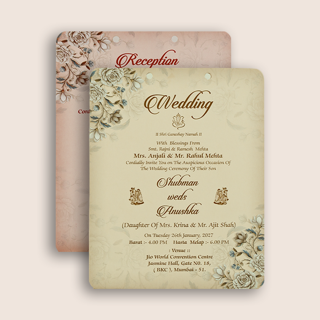 Grey Floral MDF Laser Cut Wedding Invitation Card - KRB10030