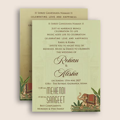 Pastel Brown Elephant Door Style Padded Invitation Card - KFR17300