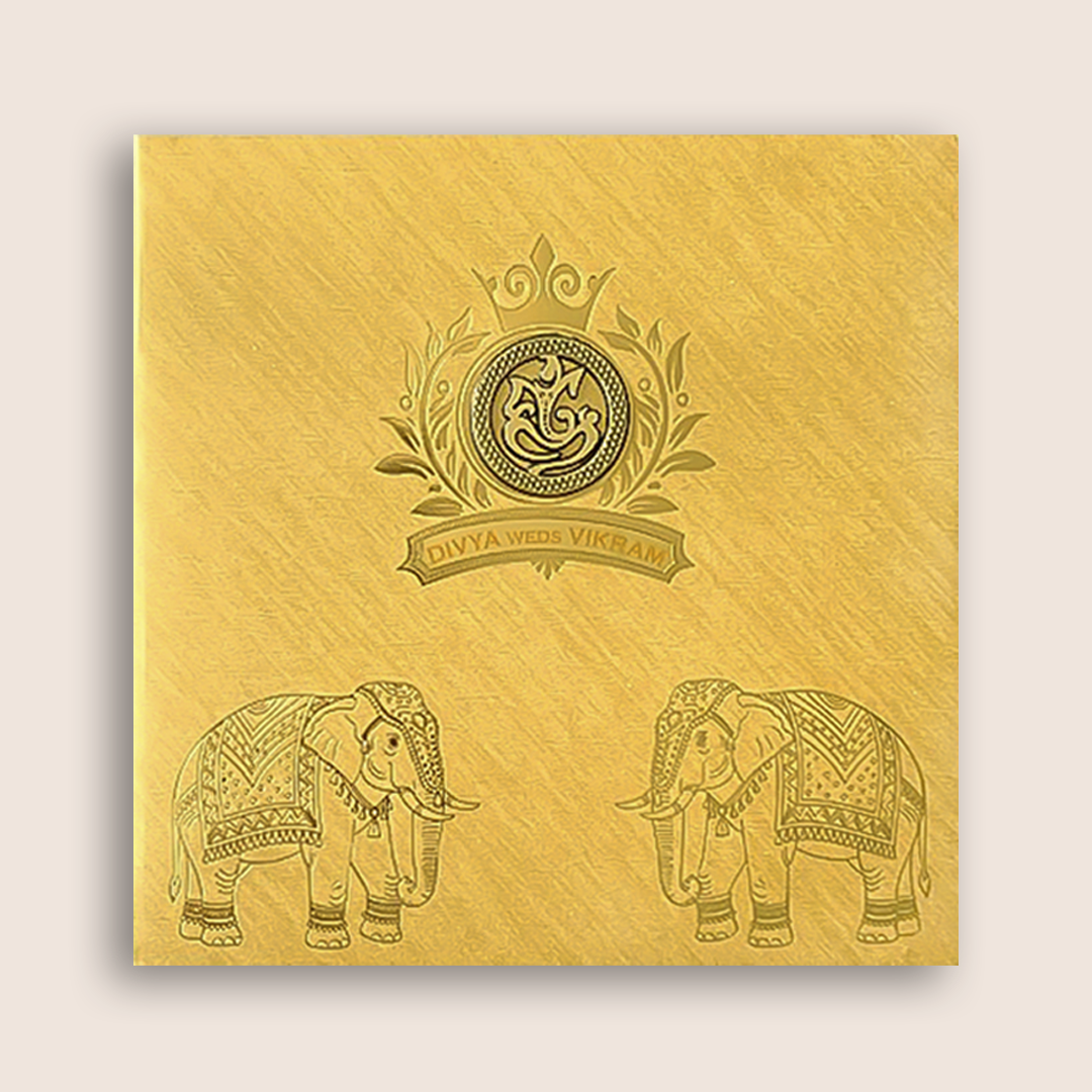 Gold Padded Elephant Wedding Card - KNPO5525G