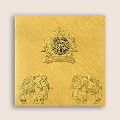 Gold Padded Elephant Wedding Card - KNPO5525G
