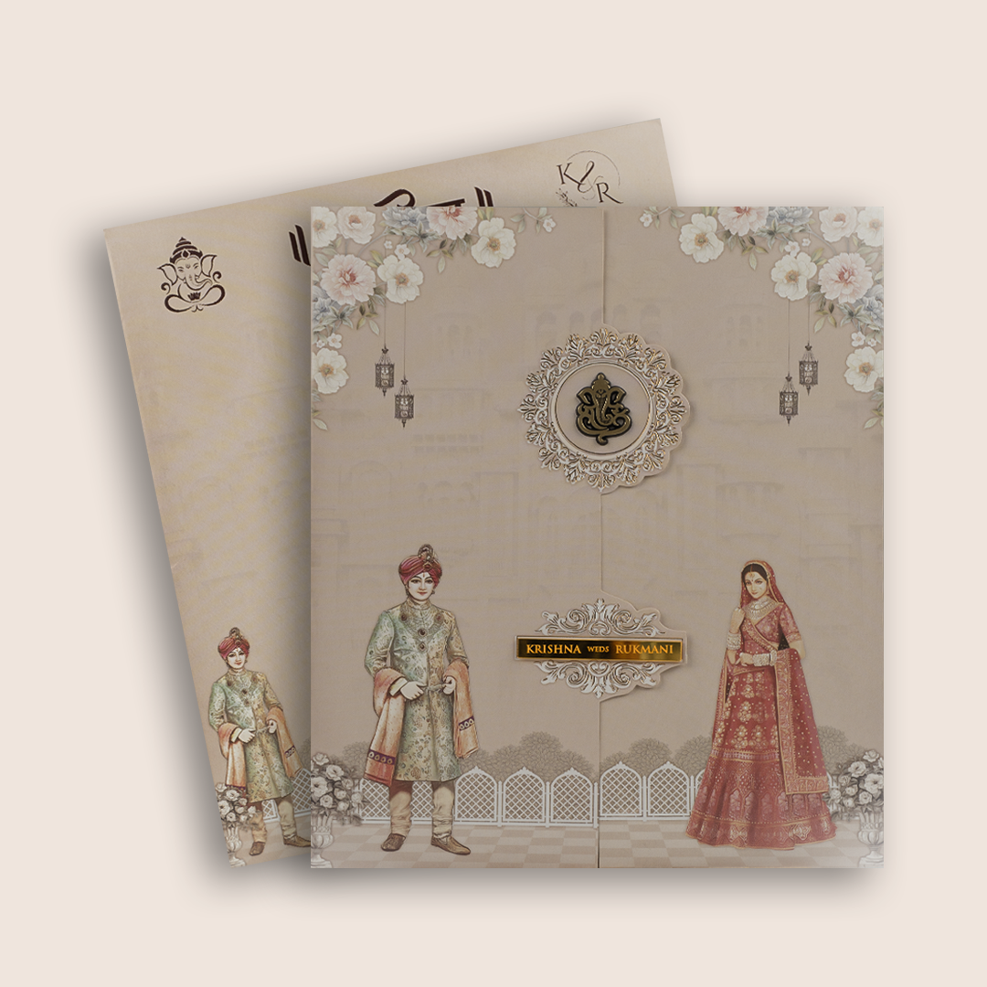 Pink Floral Bride Groom Door Style Wedding Card - KJTS1868
