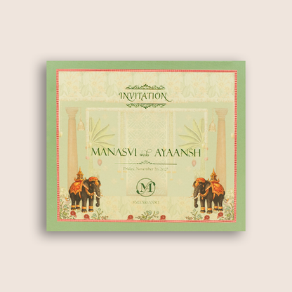 Green Padded Elephant Laser Cut Wedding Card - KVN08090