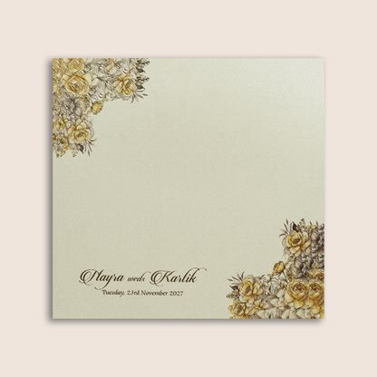 White Embossed Floral Padded Wedding Invitation Card - KPR024110