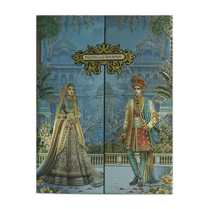 Blue Royal Couple Padded Wedding Card-KSH73150