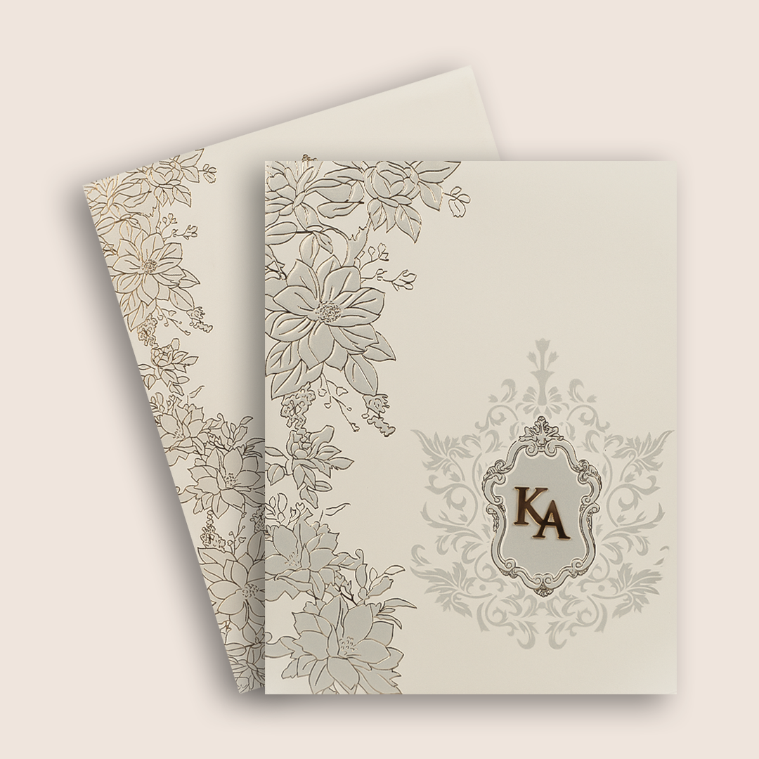 White Embossed Floral Padded Invitation Card - KPR010230