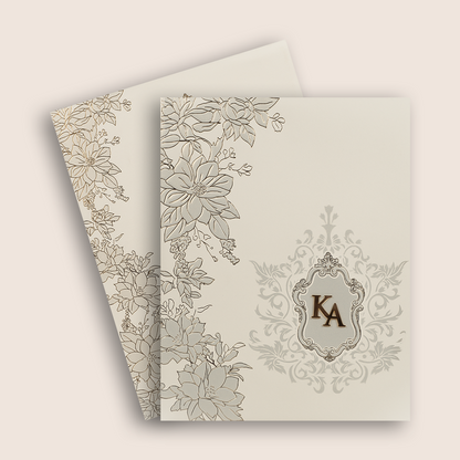 White Embossed Floral Padded Invitation Card - KPR010230
