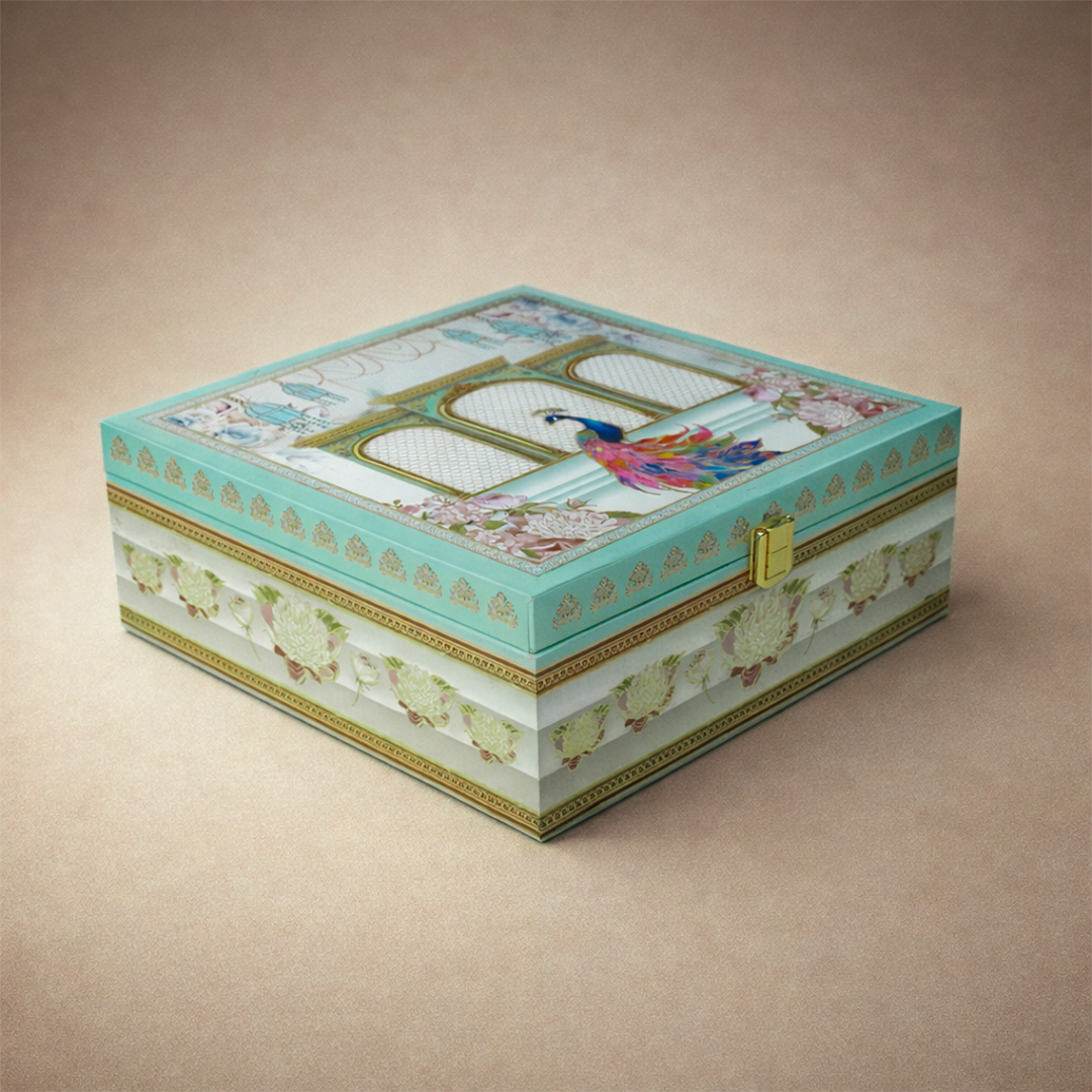 Pastel Blue Peacock Luxury Sweet Jar Box-KBX10101