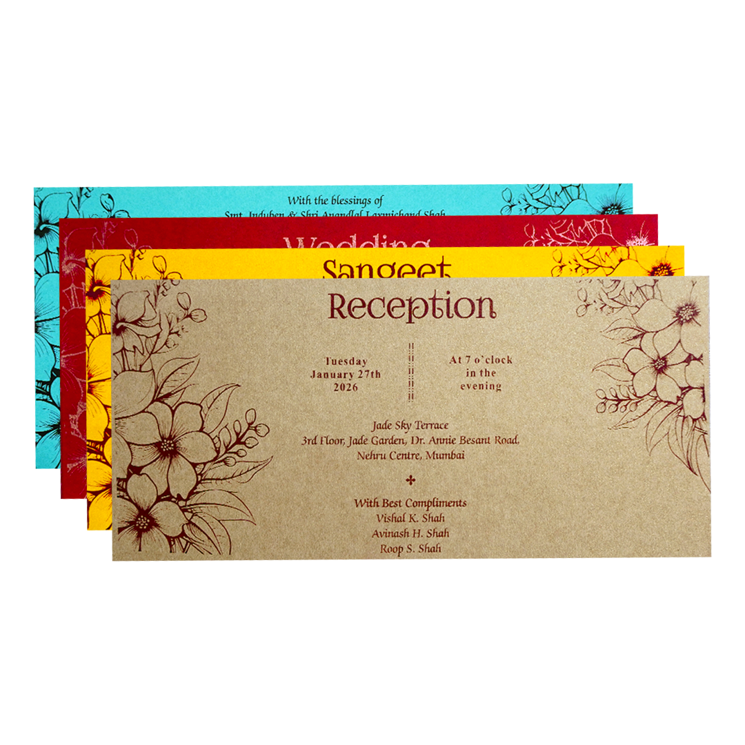 Blue Embossed Floral Wedding Invitation Card-KPR06320