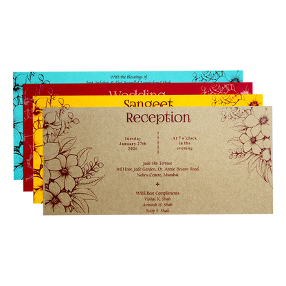 Blue Embossed Floral Wedding Invitation Card-KPR06320