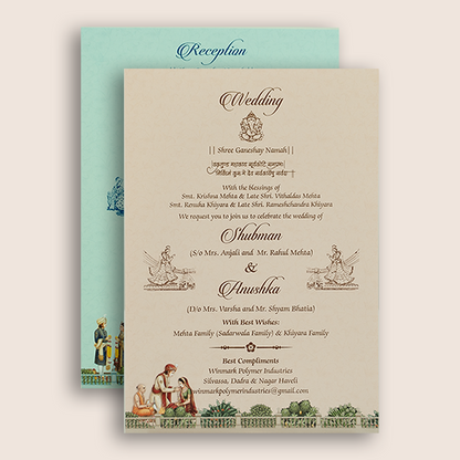 Royal Blue Bride Groom Laser Cut Padded Invitation Card - KRB10670