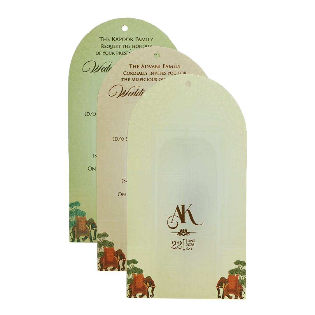 Cream Gold Dome Theme Elephant Wedding Card - KFR16120