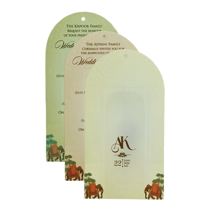 Cream Gold Dome Theme Elephant Wedding Card - KFR16120