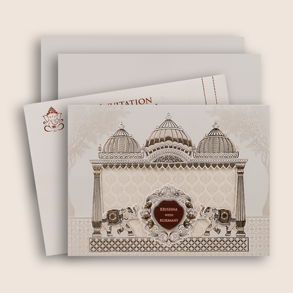White Elephant Floral Padded Laser Cut Wedding Card - KJTS1943