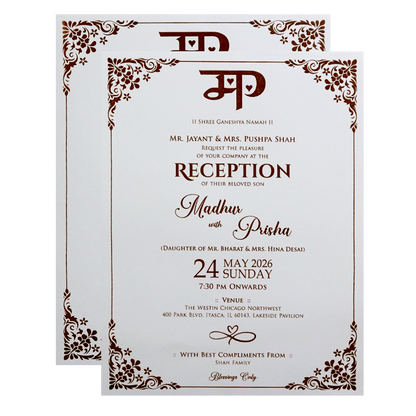 White Floral Padded Wedding Card - KSH73540