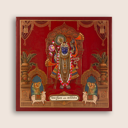Maroon Padded Lord Shrinathji Luxury Wedding Card - KAA06310