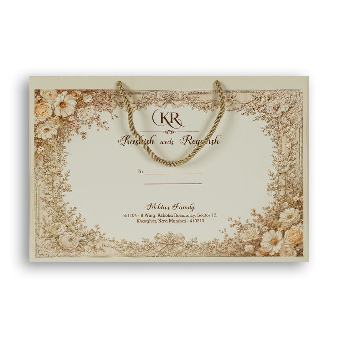 White Embossed Floral Frame Luxury Invitation Box - KSI33250