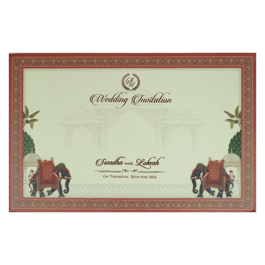 Cream Palace Elephant Padded Wedding Card-KRE27830