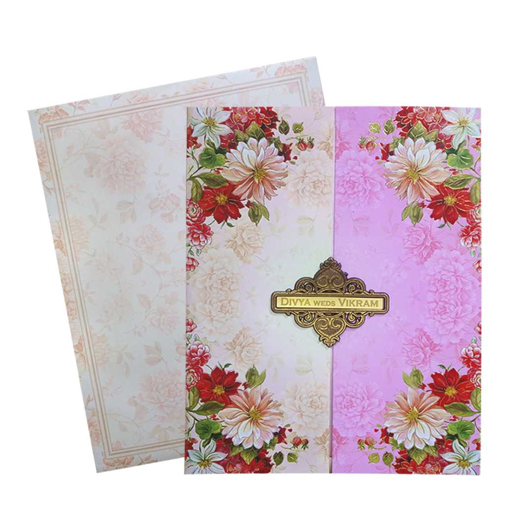 Multicolour Floral Open Door Offset Invitation In Jumbo Size-KNKJ1098-King of Cards