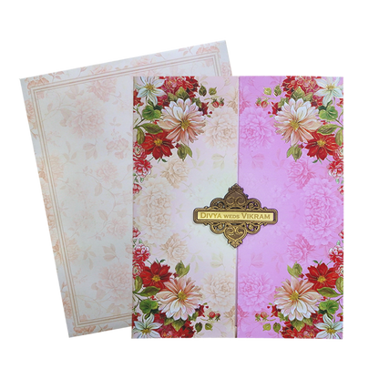 Multicolour Floral Open Door Offset Invitation In Jumbo Size-KNKJ1098-King of Cards