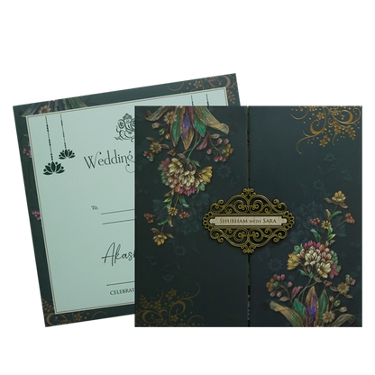 Green Floral Padded Wedding Card - KSH72810