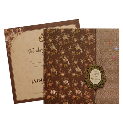 Brown Gold Floral Padded Wedding Card - KSH72850