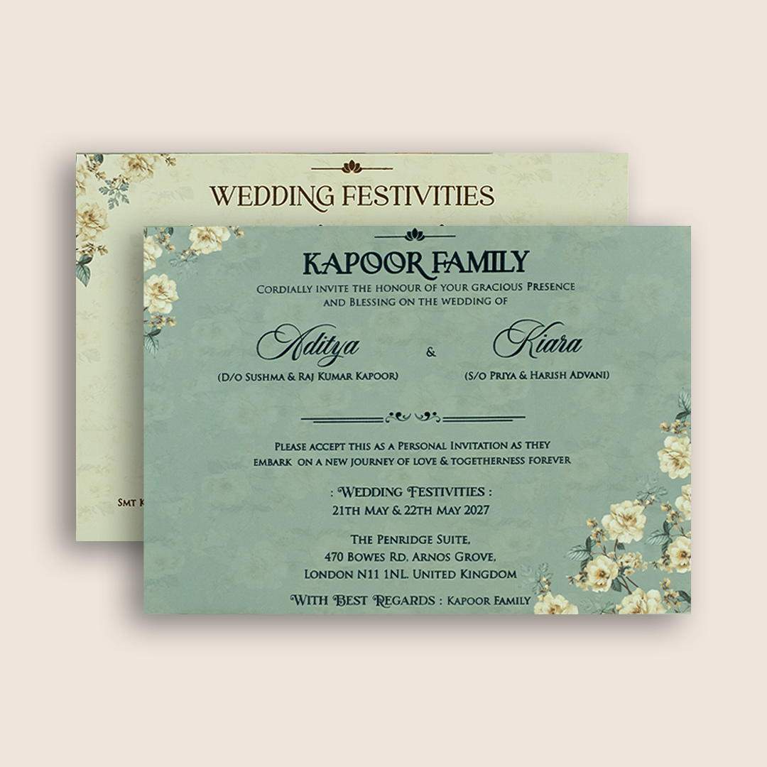 Pastel Blue Floral Door Style Padded Wedding Card - KFR16400