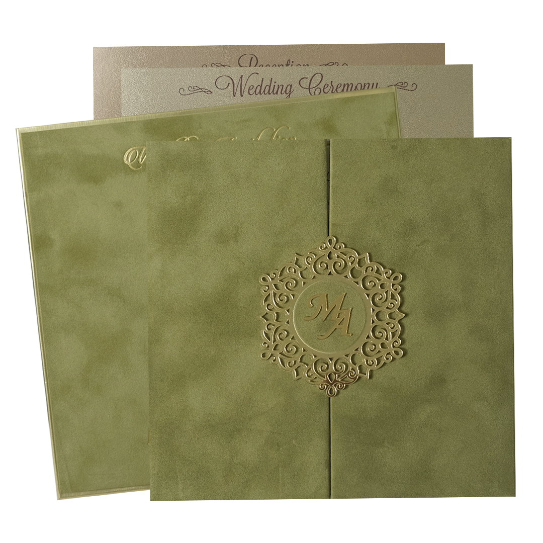 Green Gatefold Padded Wedding Card-KMMWD1166