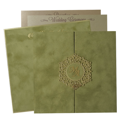 Green Gatefold Padded Wedding Card-KMMWD1166