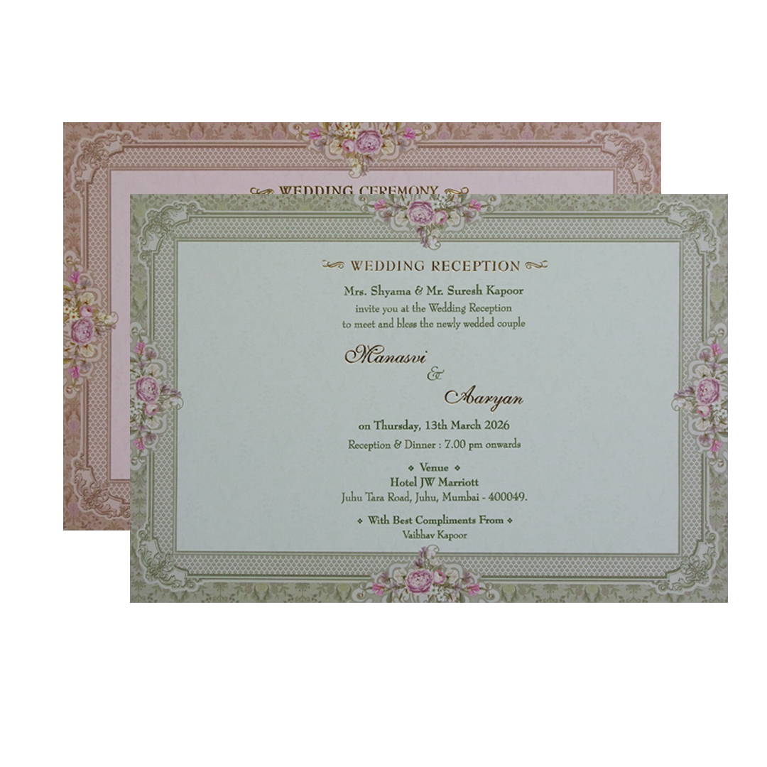 Cream Gold Floral Padded Wedding Card- KMMWD1144