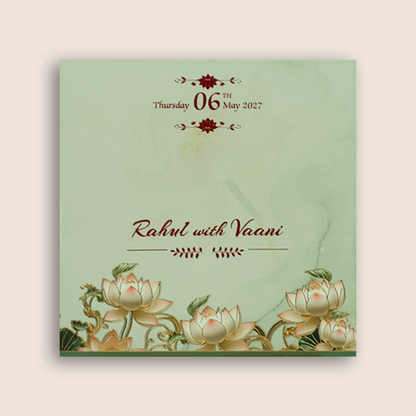 Pastel Green Lotus Floral Marriage Card - KPR07160